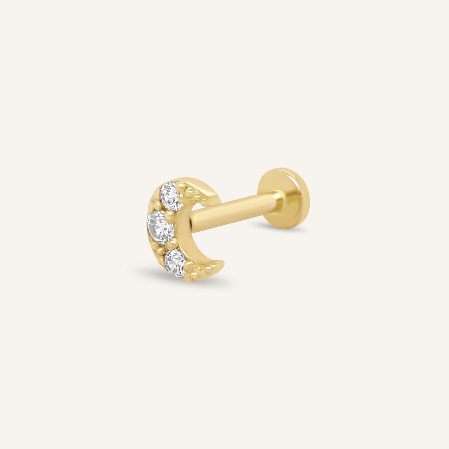 14K Gold CZ Crescent Flatback