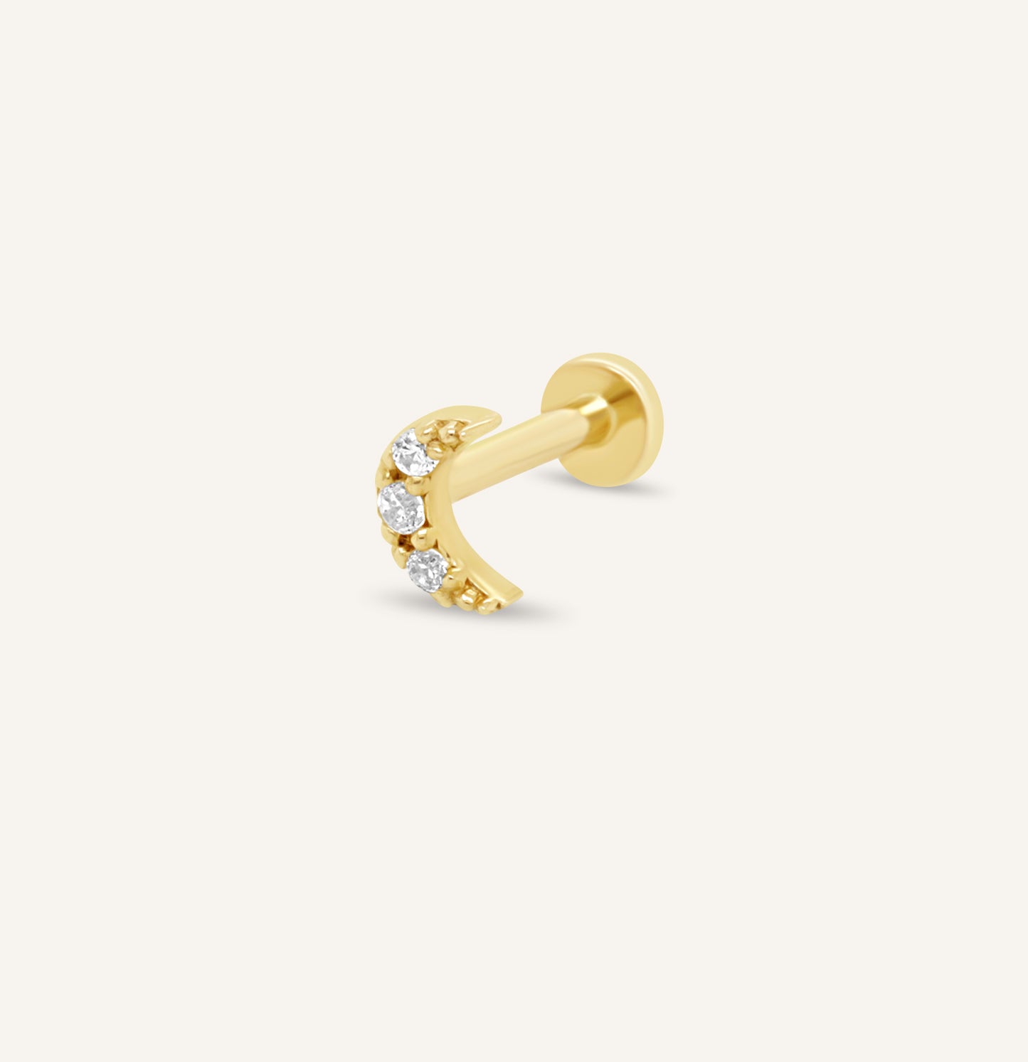 14K CZ Mini Crescent Flatback