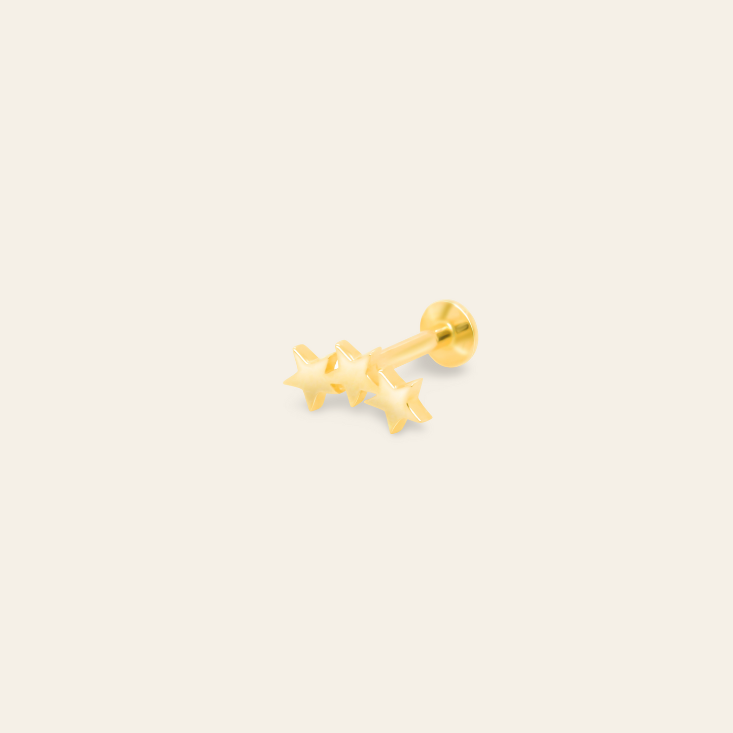 14K Real Gold 18G 3 Star Flatback