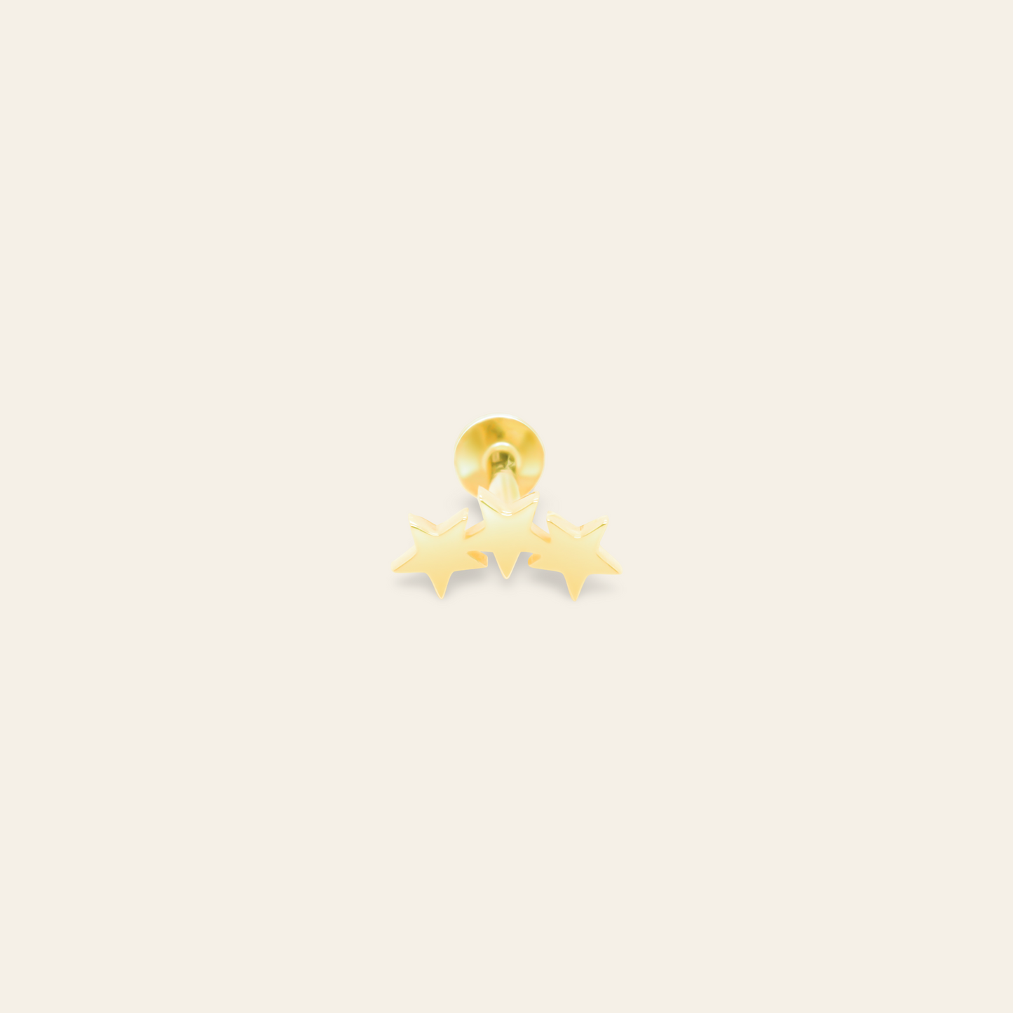 14K Real Gold 18G 3 Star Flatback