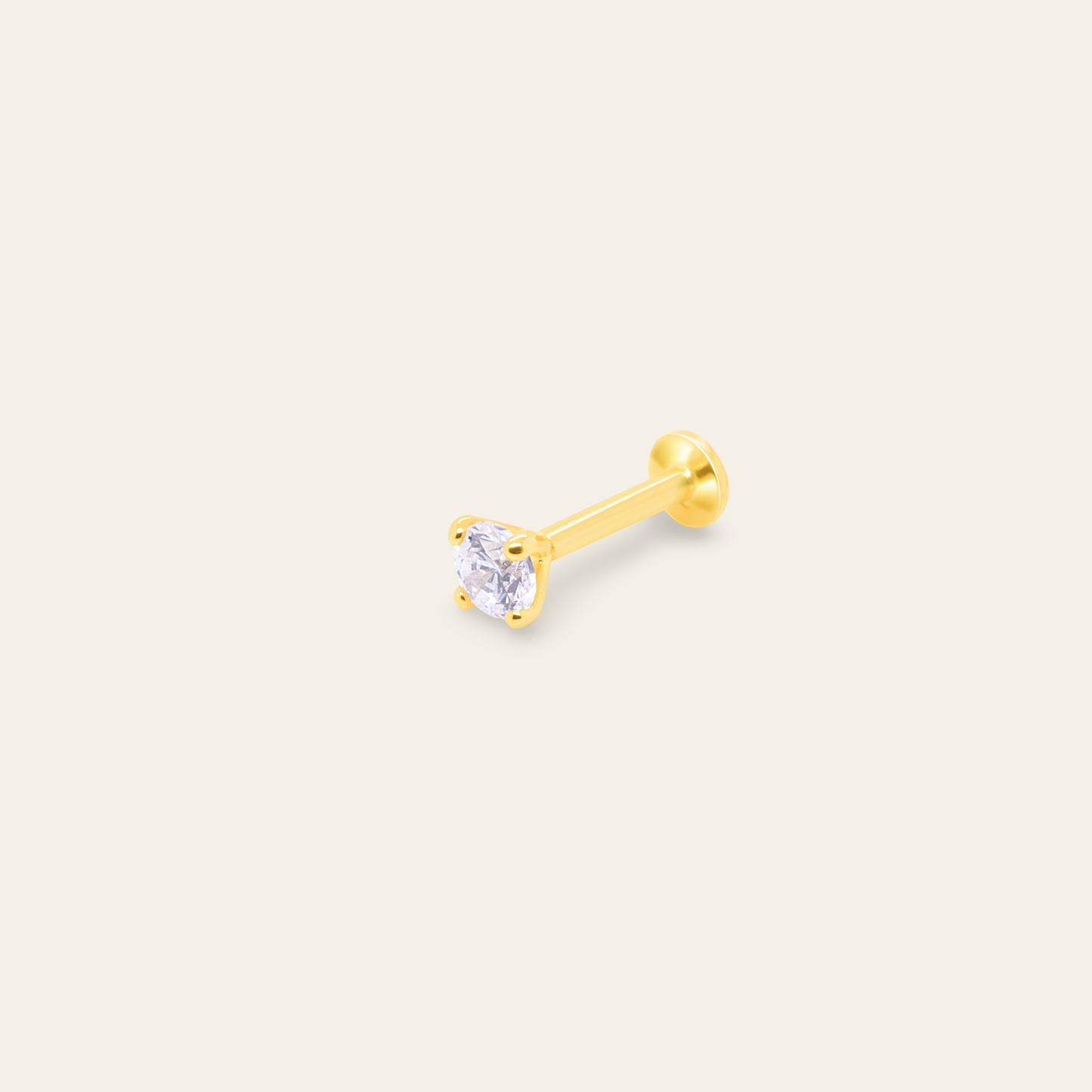 14K Real Gold 18G 4 Prong Set CZ Flatback