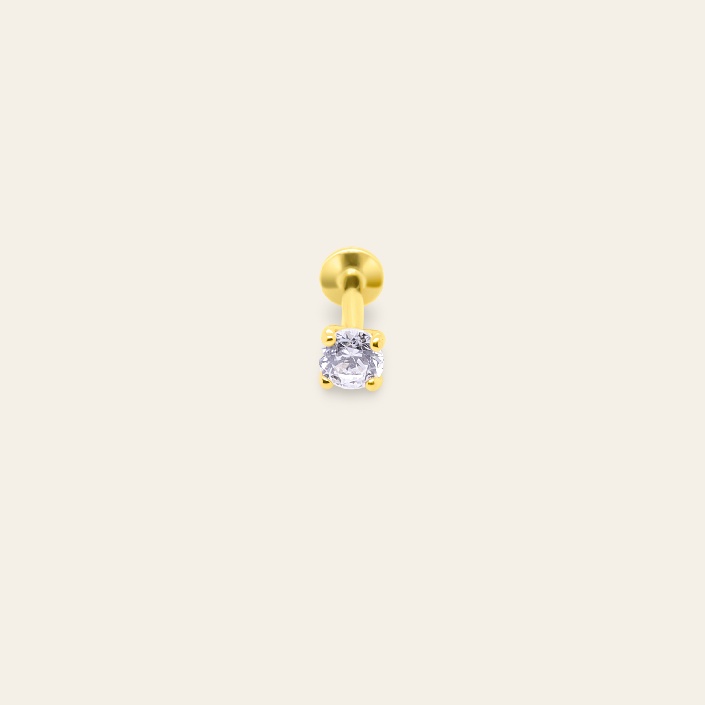 14K Real Gold 18G 4 Prong Set CZ Flatback