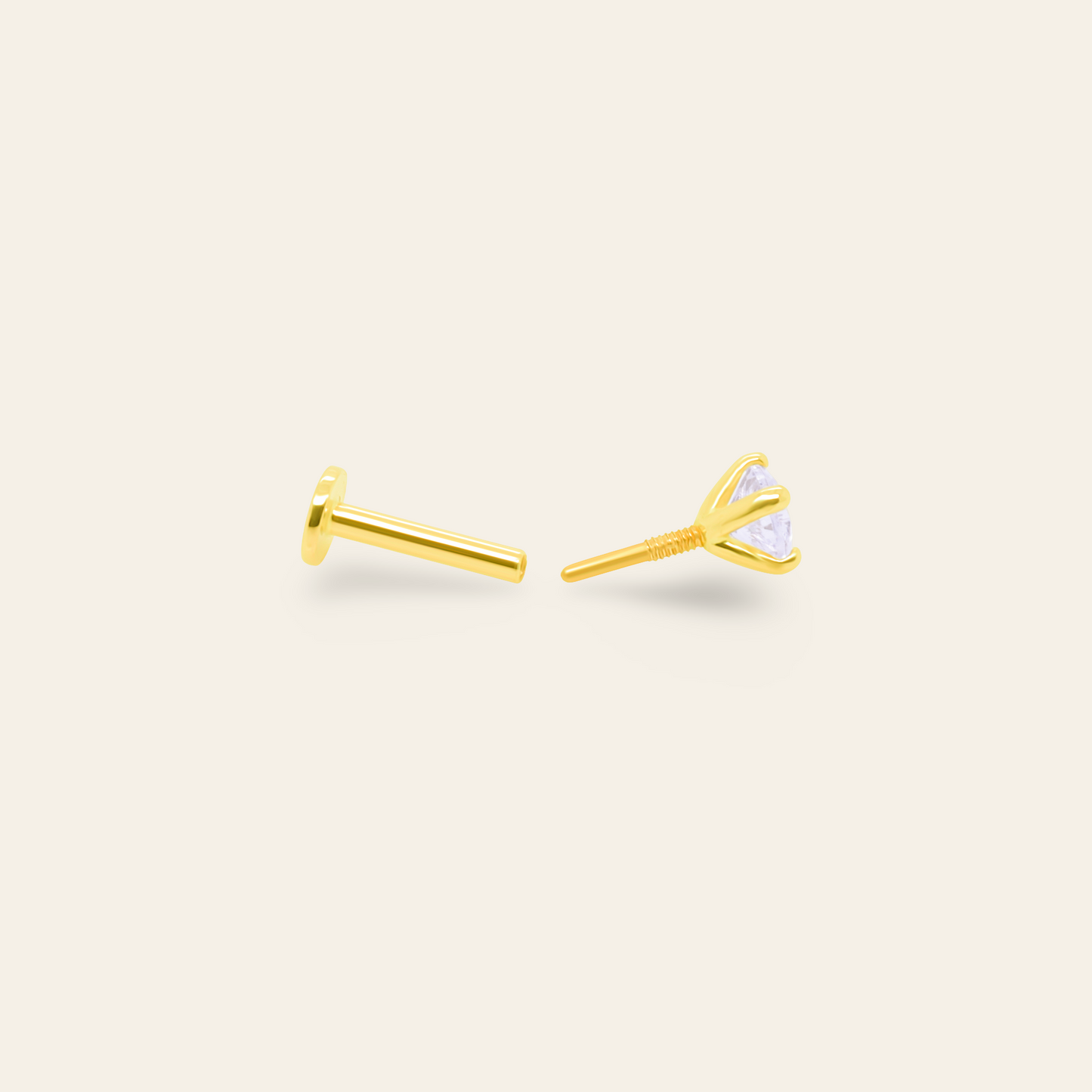 14K Gold Crescent with CZ Flatback