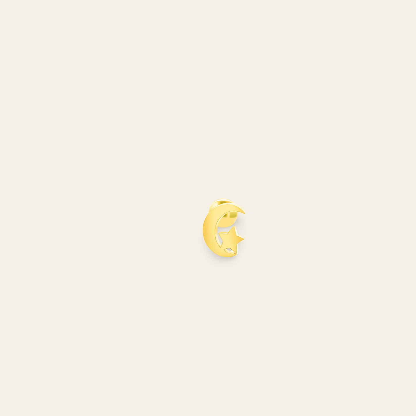 14K Gold Crescent with Star Flatback
