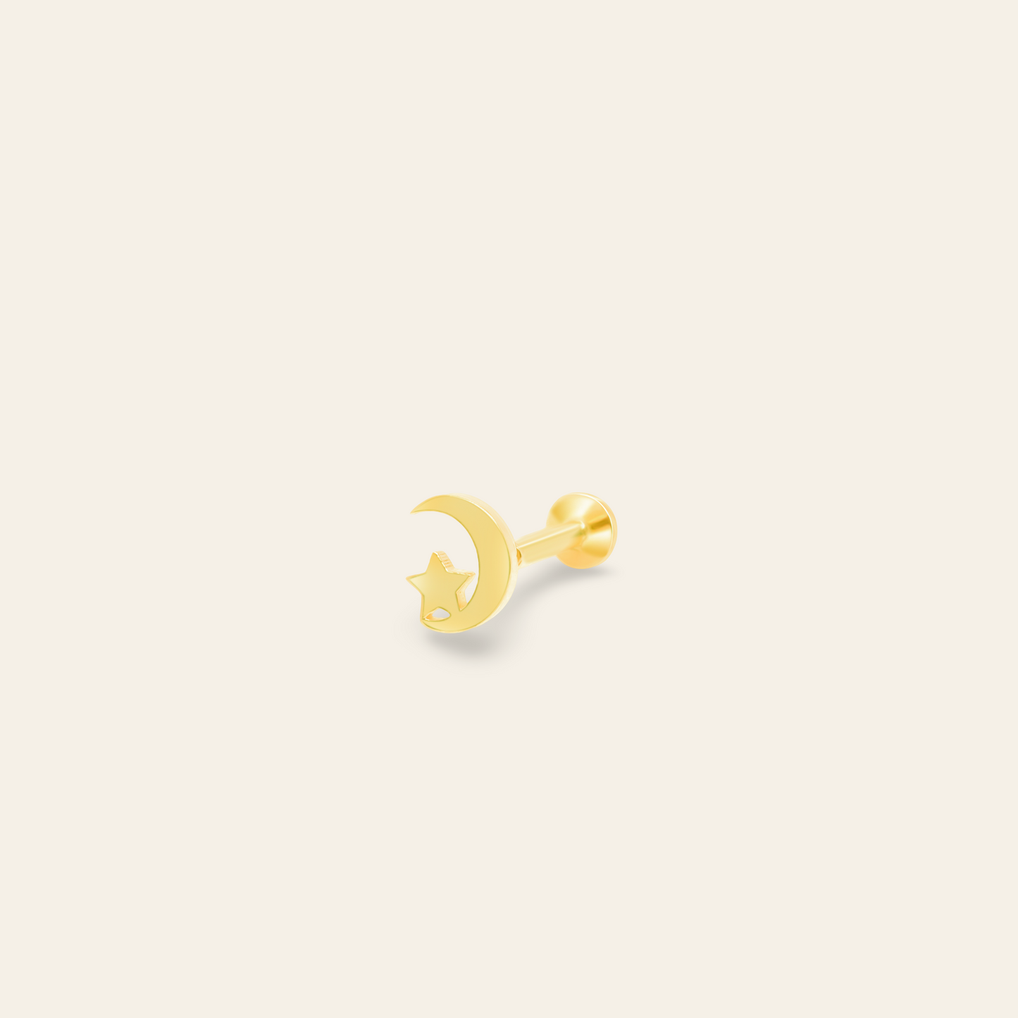 14K Gold Crescent with Star Flatback
