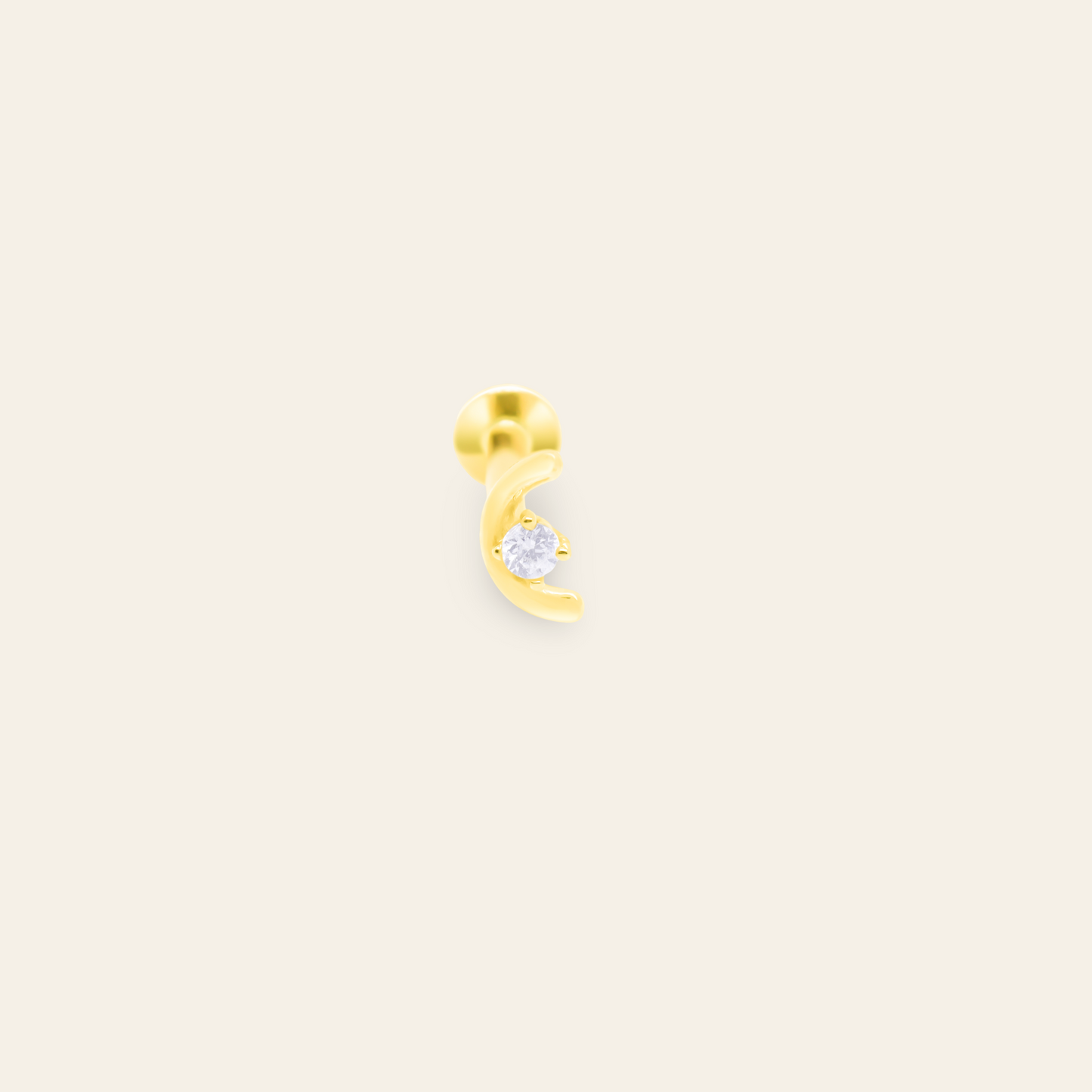 14K Gold Crescent with CZ Flatback