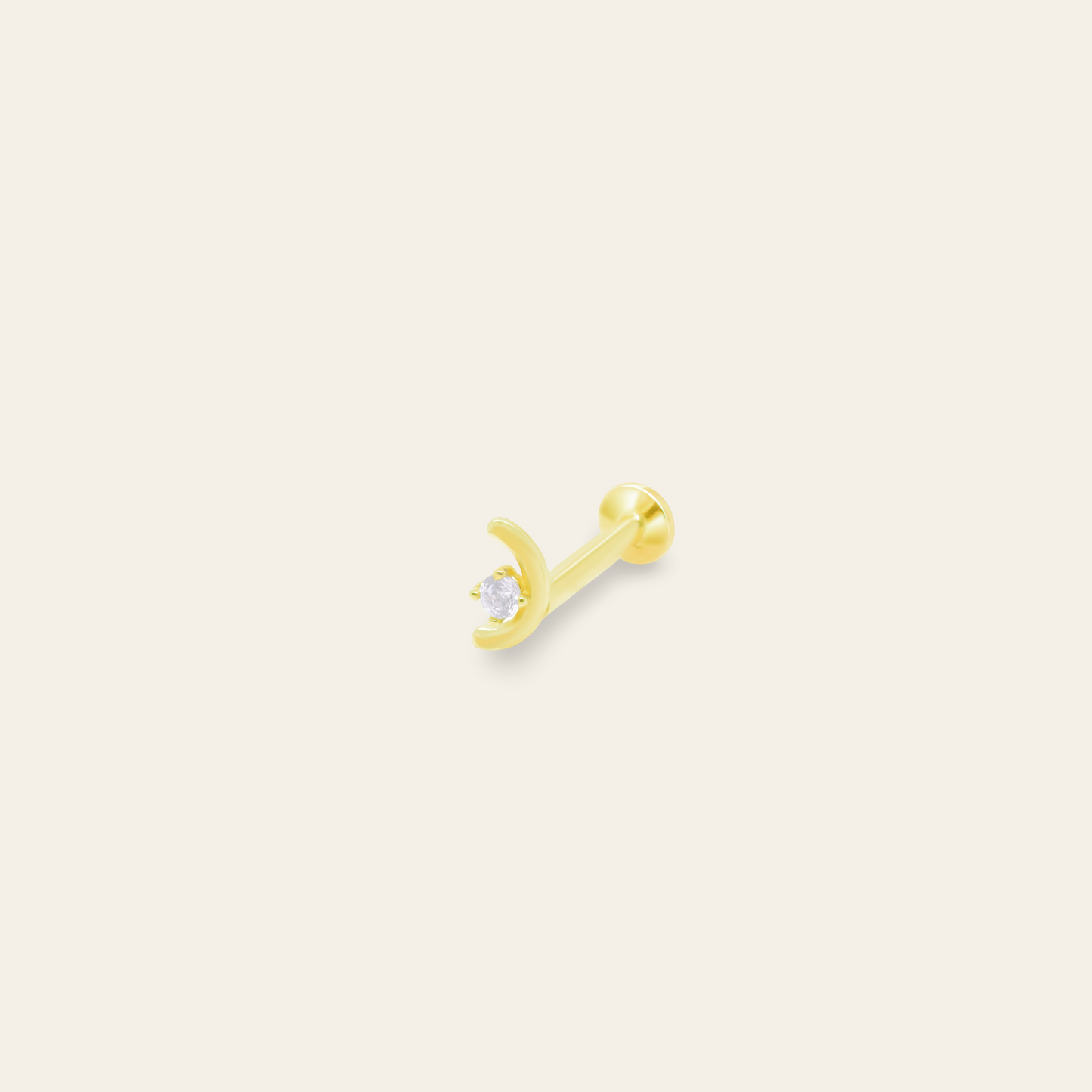 14K Gold Crescent with CZ Flatback
