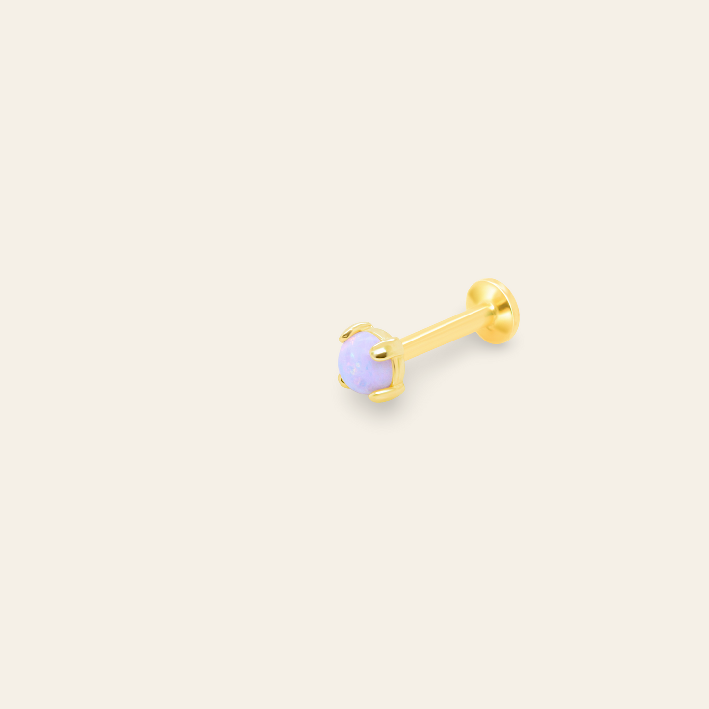 14K Solid Gold 18G Prong Set Opal Flatback