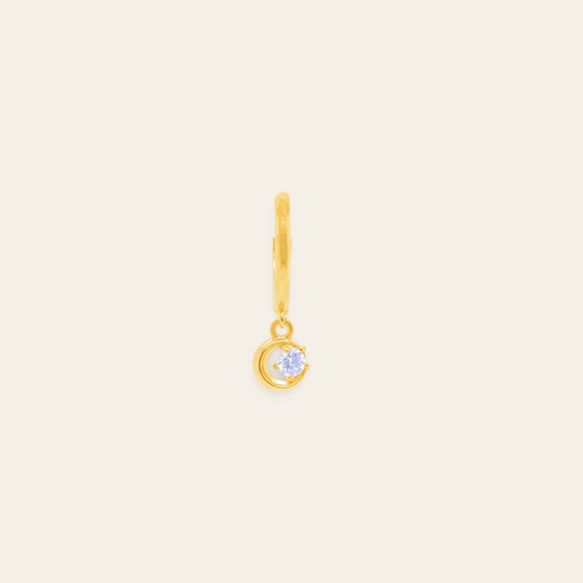 14K Gold Plain Hoop Earring with Crescent CZ Dangle
