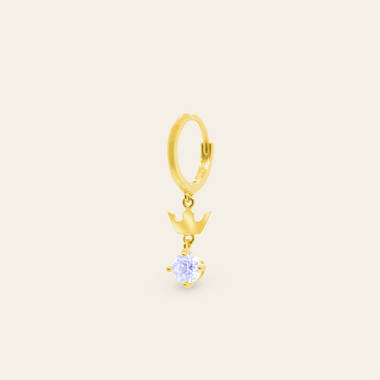 14K Gold Plain Hoop Earring with Crown CZ Dangle