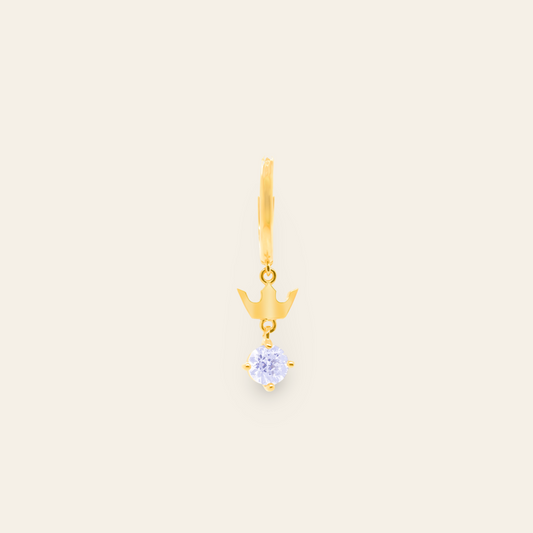14K Gold Plain Hoop Earring with Crown CZ Dangle