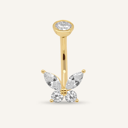 14K Yellow Gold CZ Butterfly Belly Ring