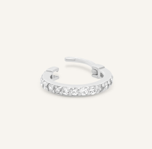 14K White Gold CZ Pave Huggies