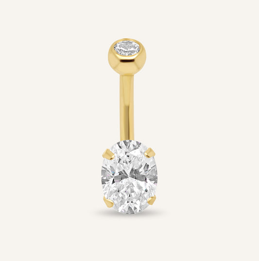 14K Yellow Gold Marquise CZ Belly Ring