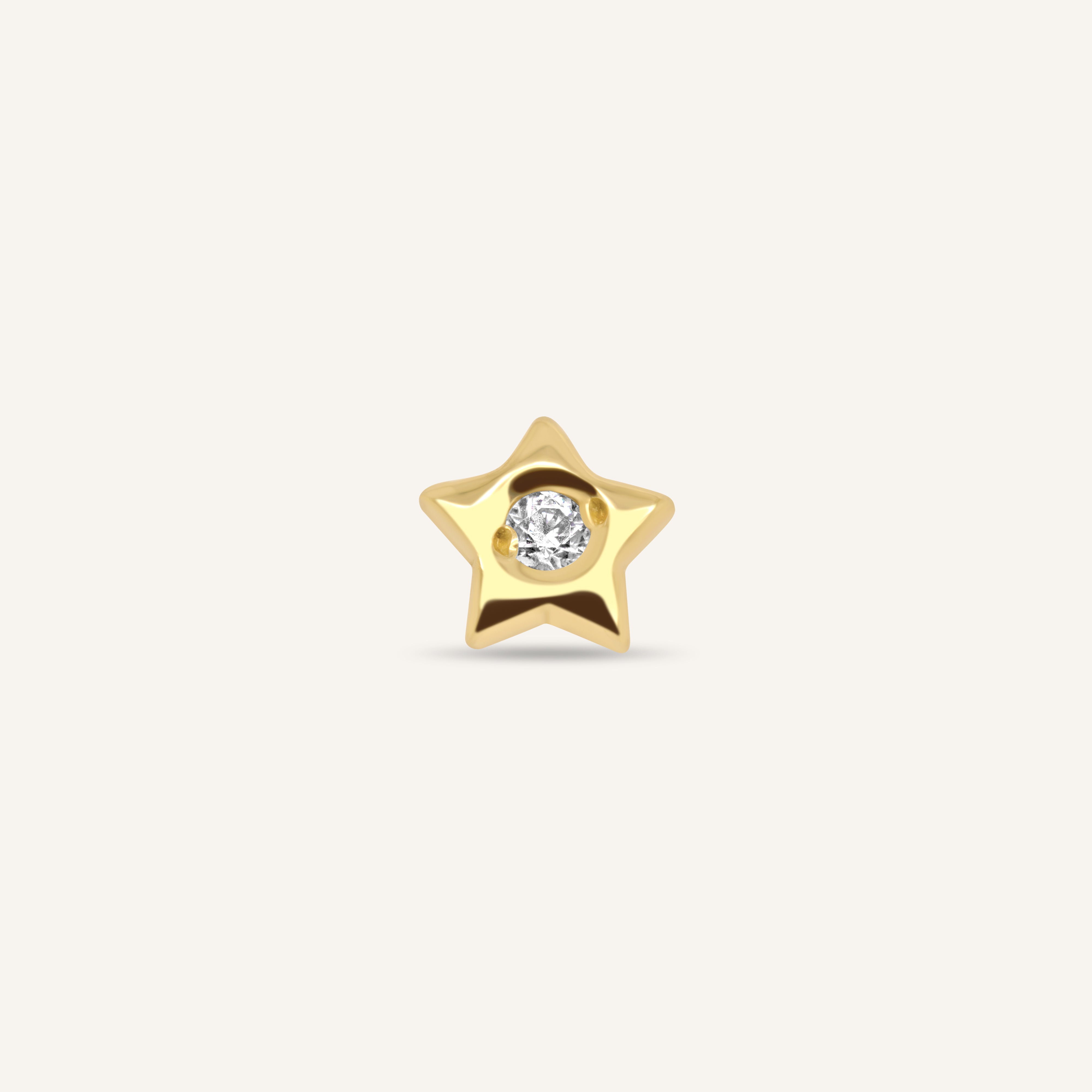 パーツ GOLD STAR 14K Gold Star CZ Flatback Piercing | Grazioso Jewelry